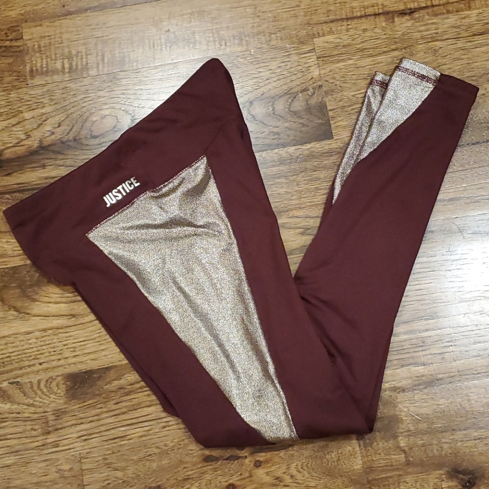 Girls Justice burgundy & gold leggings size 14/16